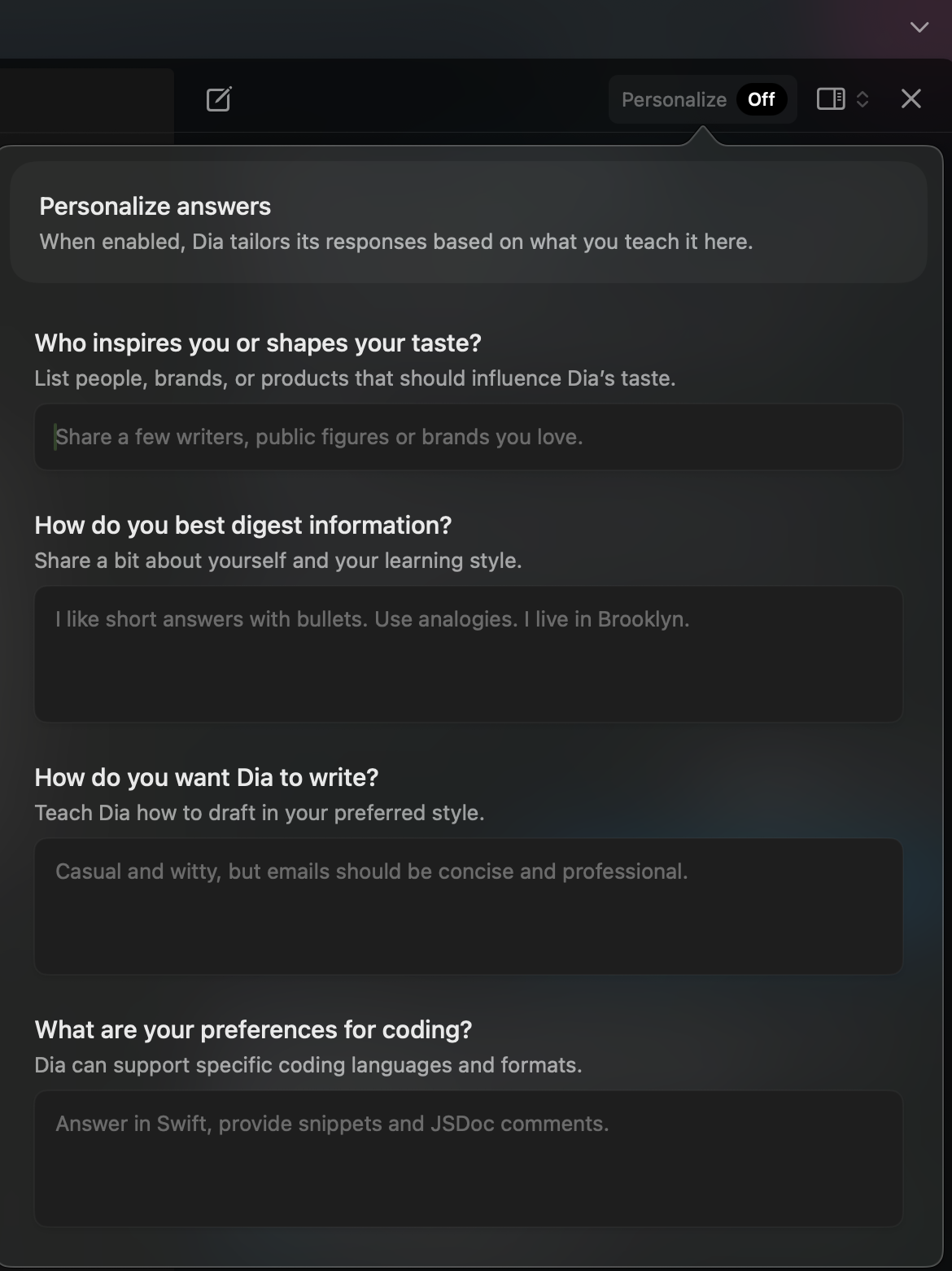 Personalisation